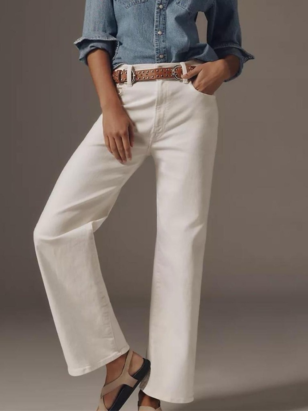 MOTHER Women's High-Rise Wide Leg Jeans — White